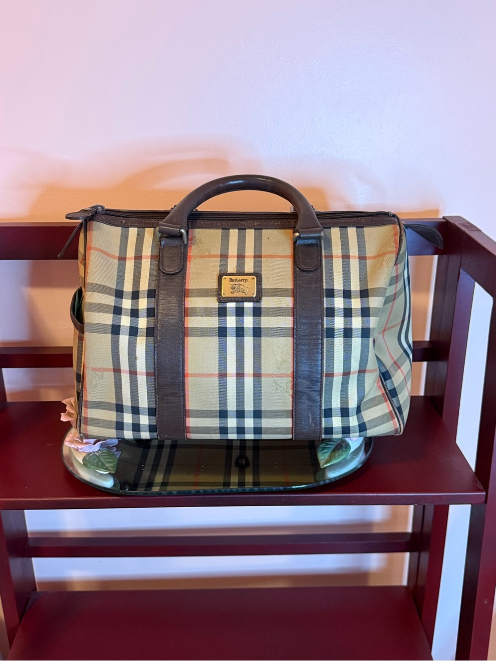 Burberry Tan Nova Check Duffel with Dark Brown Leather Trim